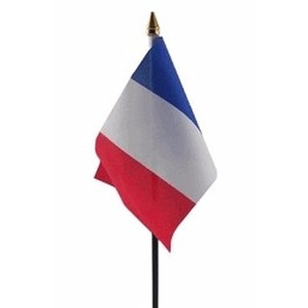 2x stuks Frankrijk tafelvlaggetje 10 x 15 cm met standaard