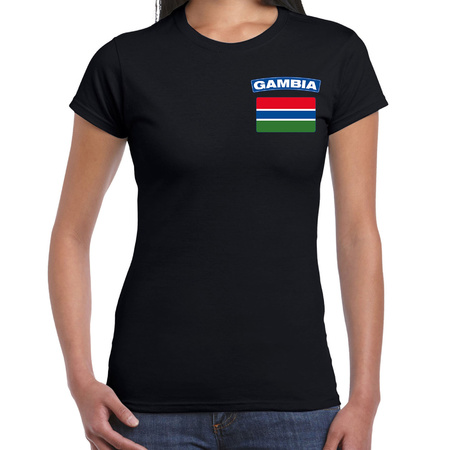 Gambia t-shirt met vlag zwart op borst voor dames