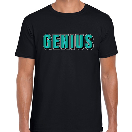 Genius t-shirt zwart met blauwe/groene letters voor heren