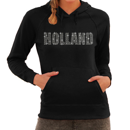 Glitter Holland hoodie zwart rhinestone steentjes voor dames Nederland supporter EK/ WK