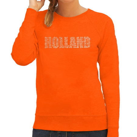 Glitter Holland sweater oranje rhinestone steentjes voor dames Nederland supporter EK/ WK