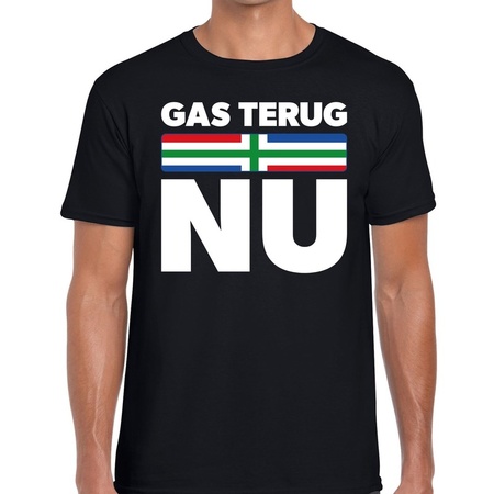 Groningen protest t-shirt gas terug NU zwart voor heren