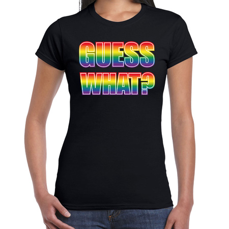 Guess what tekst coming out regenboog / LHBT t-shirt zwart voor dames