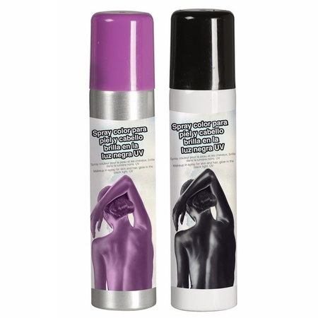 Toppers - Guirca Haarspray/bodypaint spray - 2x kleuren - paars en zwart - 75 ml