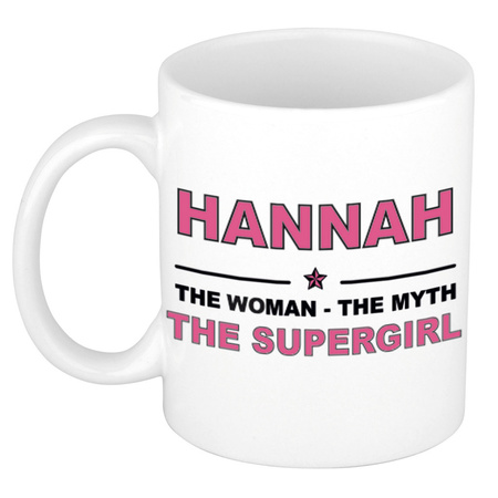 Hannah The woman, The myth the supergirl bedankt cadeau mok/beker 300 ml keramiek
