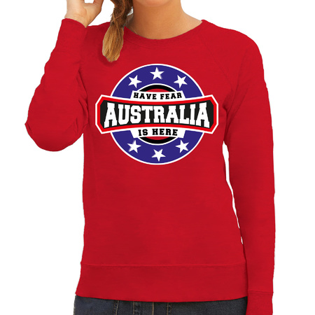 Have fear Australia is here / Australie supporter sweater rood voor dames