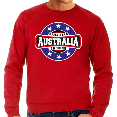 Have fear Australia is here / Australie supporter sweater rood voor heren