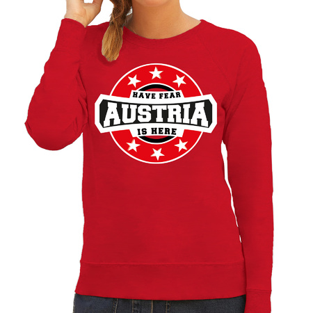 Have fear Austria is here / Oostenrijk supporter sweater rood voor dames