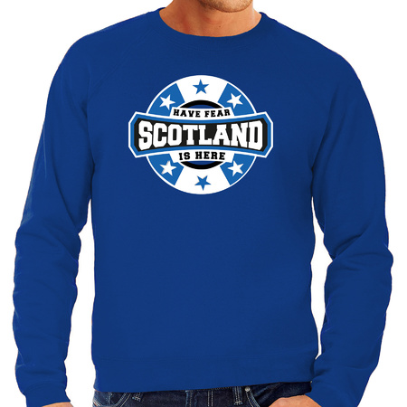 Have fear Scotland is here / Schotland supporter sweater blauw voor heren
