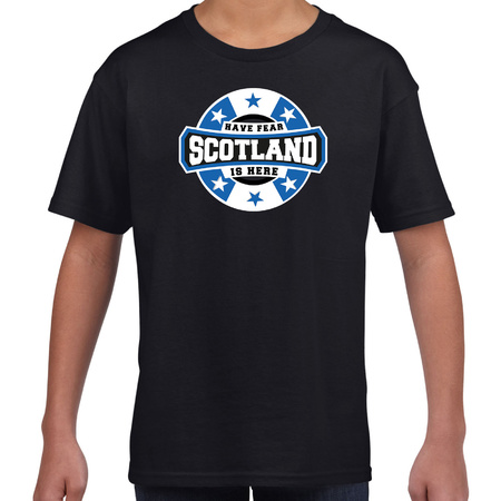 Have fear Scotland is here / Schotland supporter t-shirt zwart voor kids