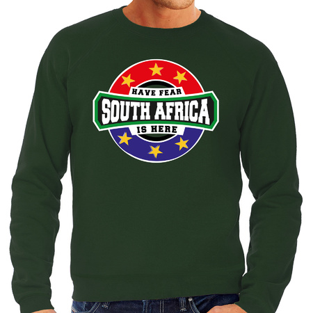 Have fear South Africa is here / Zuid Afrika supporter sweater groen voor heren