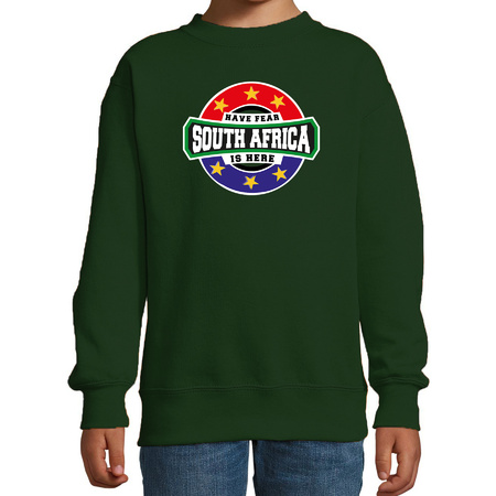 Have fear South Africa is here / Zuid Afrika supporter sweater groen voor kids