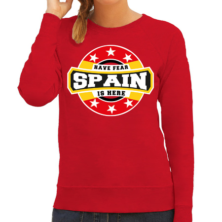 Have fear Spain is here sweater t / Spanje supporters sweater rood voor dames