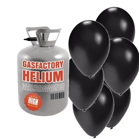 Helium tank with  50 black balloons