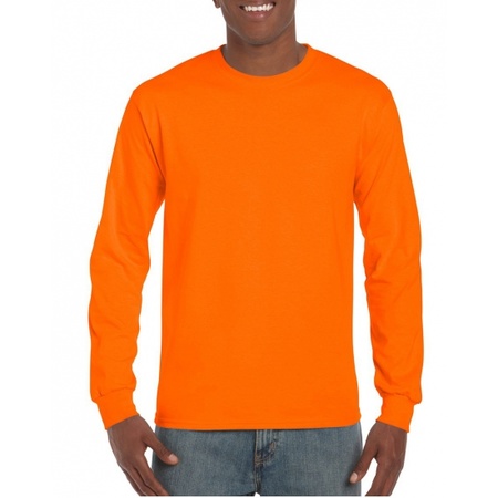 Fluor oranje heren shirt met lange mouw