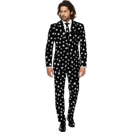 Heren verkleed pak/kostuum zwart met sterren print