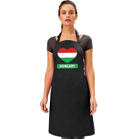 Hongarije hart vlag barbecueschort/ keukenschort zwart 