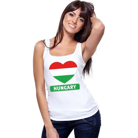 Hongarije hart vlag singlet shirt/ tanktop wit dames