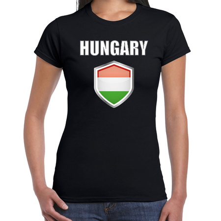 Hongarije landen supporter t-shirt met Hongaarse vlag schild zwart dames