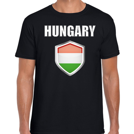 Hongarije landen supporter t-shirt met Hongaarse vlag schild zwart heren