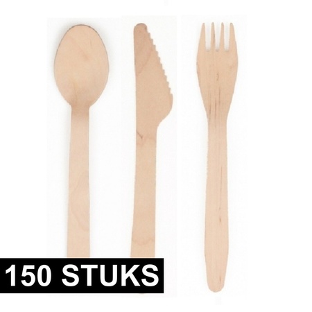 Wooden cutlery set 150 pieces