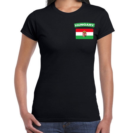 Hungary t-shirt met vlag Hongarije zwart op borst voor dames