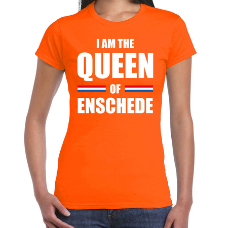 Kingsday t-shirt I am the Queen of Enschede orange for women