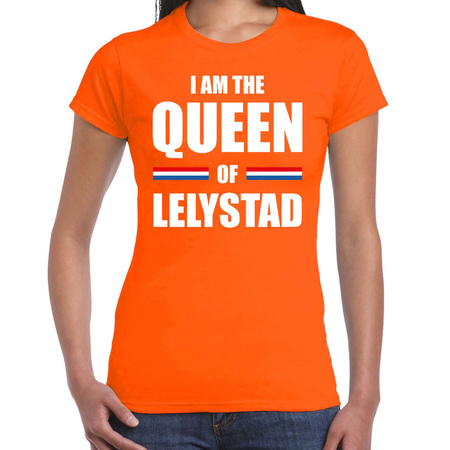Kingsday t-shirt I am the Queen of Lelystad orange for women