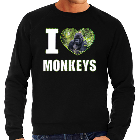 I love monkeys sweater / trui met dieren foto van een Gorilla aap zwart voor heren