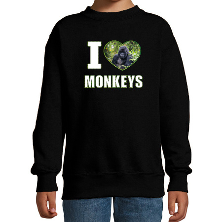 I love monkeys sweater / trui met dieren foto van een Gorilla aap zwart voor kinderen