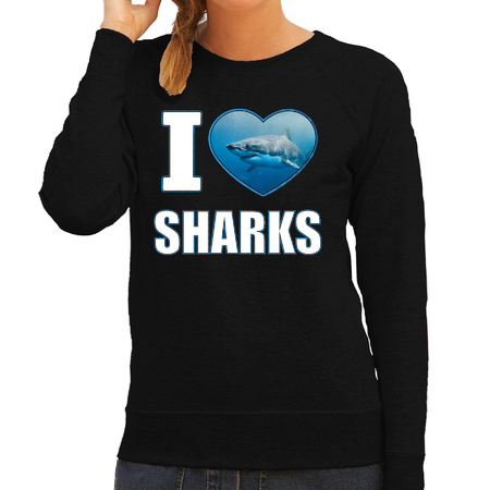 I love sharks sweater / trui met dieren foto van een haai zwart voor dames