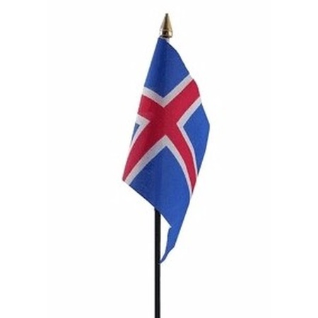 2x stuks iJsland tafelvlaggetjes 10 x 15 cm met standaard