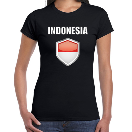 Indonesie landen supporter t-shirt met Indonesische vlag schild zwart dames