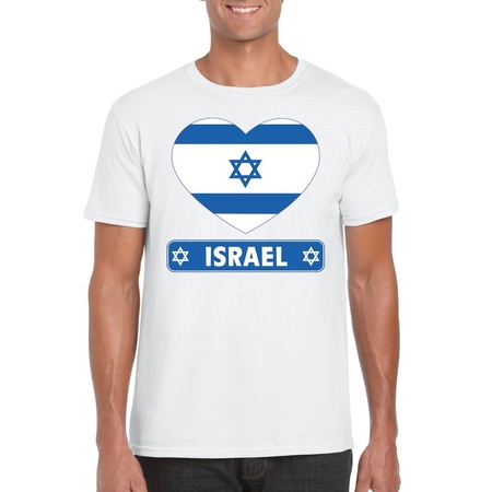Israel hart vlag t-shirt wit heren