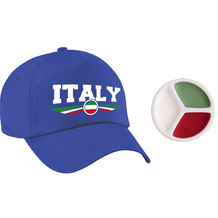 Italie / Italy landen supporters baseballcap blauw volwassenen met vlag schmink