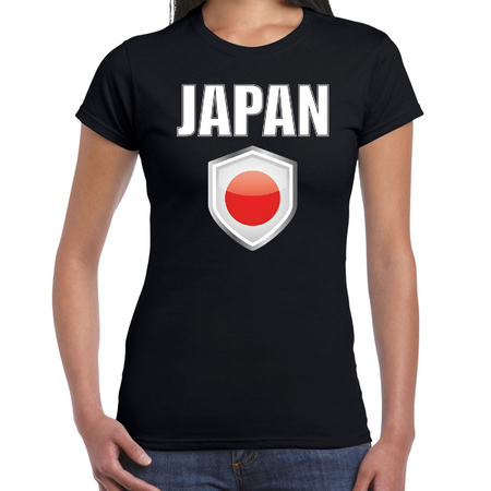 Japan landen supporter t-shirt met Japanse vlag schild zwart dames