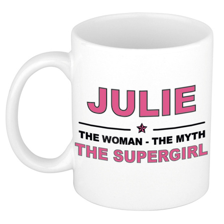 Julie The woman, The myth the supergirl bedankt cadeau mok/beker 300 ml keramiek