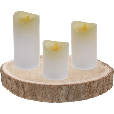 Regelmatig Concentratie bang Kaarsen plateau houten boomschijf 29-34 cm met 3 LED-kaarsen wit in oranje  artikelen winkel Oranjeshopper