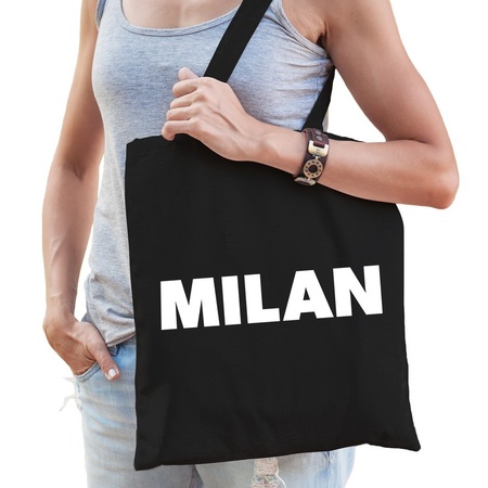 Katoenen Milaan/wereldstad tasje Milan zwart