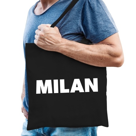 Katoenen Milaan/wereldstad tasje Milan zwart