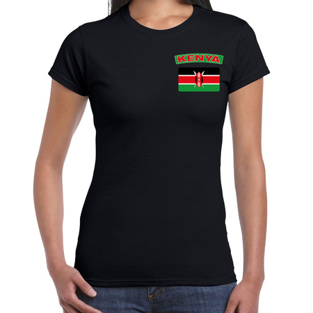 Kenya t-shirt met vlag Kenia zwart op borst voor dames