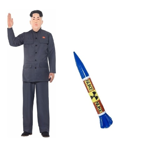 Kostuum leider Noord Korea met opblaas raket 87 cm