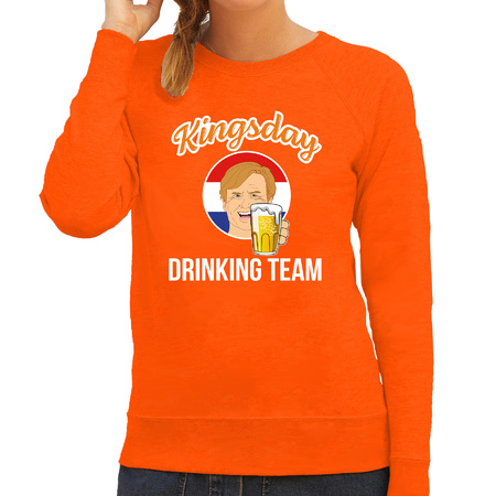 Kingsday drinking team sweater oranje voor dames - Koningsdag truien