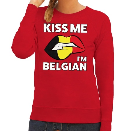 Kiss me I am Belgian sweater rood dames