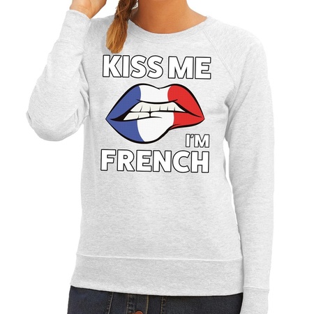 Kiss me I am French sweater grey woman