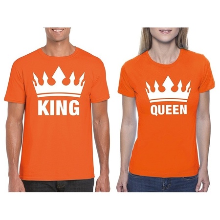 Gezondheid Zeestraat Wafel Koningsdag koppel King & Queen t-shirt oranje maat XL in oranje artikelen  winkel Oranjeshopper