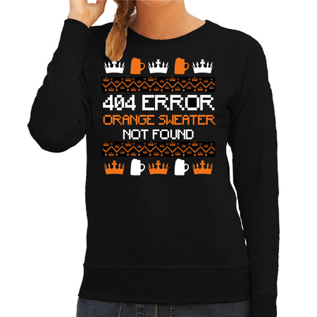 Koningsdag sweater voor dames - 404 error not found - zwart - oranje feestkleding