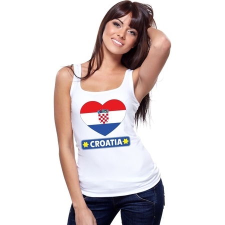 Kroatie hart vlag singlet shirt/ tanktop wit dames