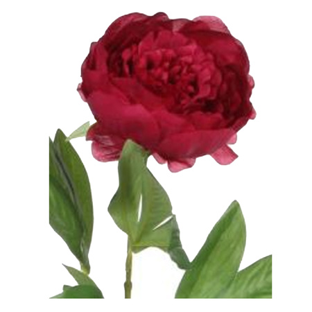 Kunstbloem pioenroos - donker roze - 76 cm - polyester - decoratie bloemen