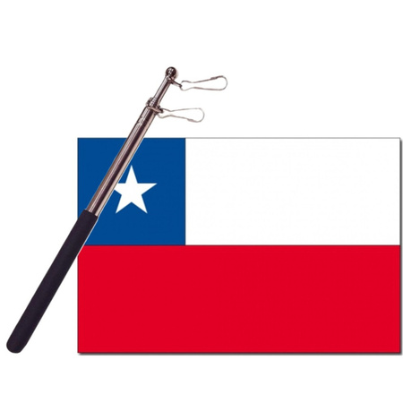 Landen vlag Chili - 90 x 150 cm - met compacte draagbare telescoop vlaggenstok - supporters